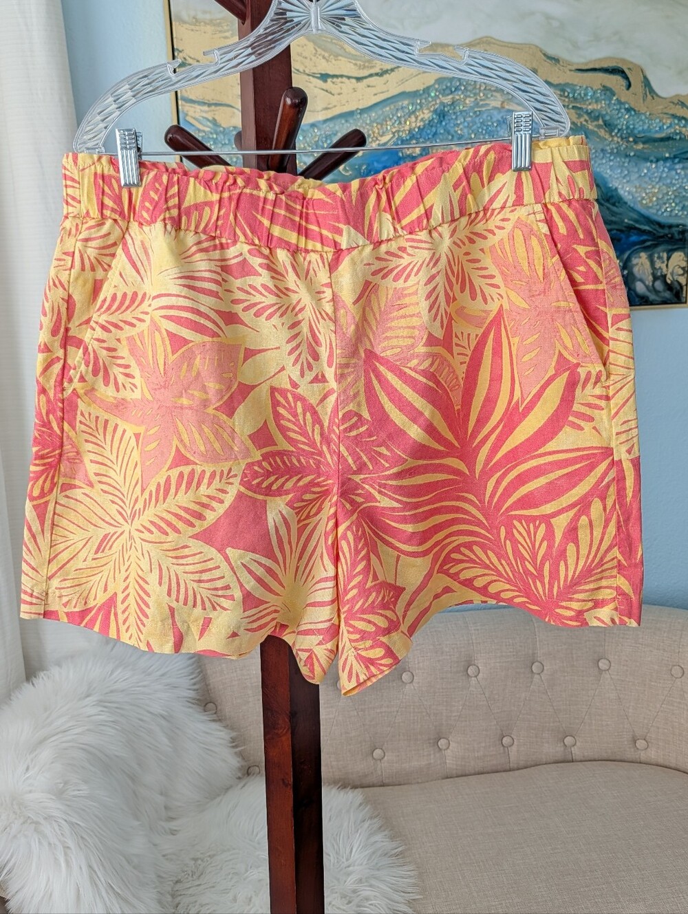 Talbots Woman's Linen Shortstropical Leaf Prints Sz XL.
